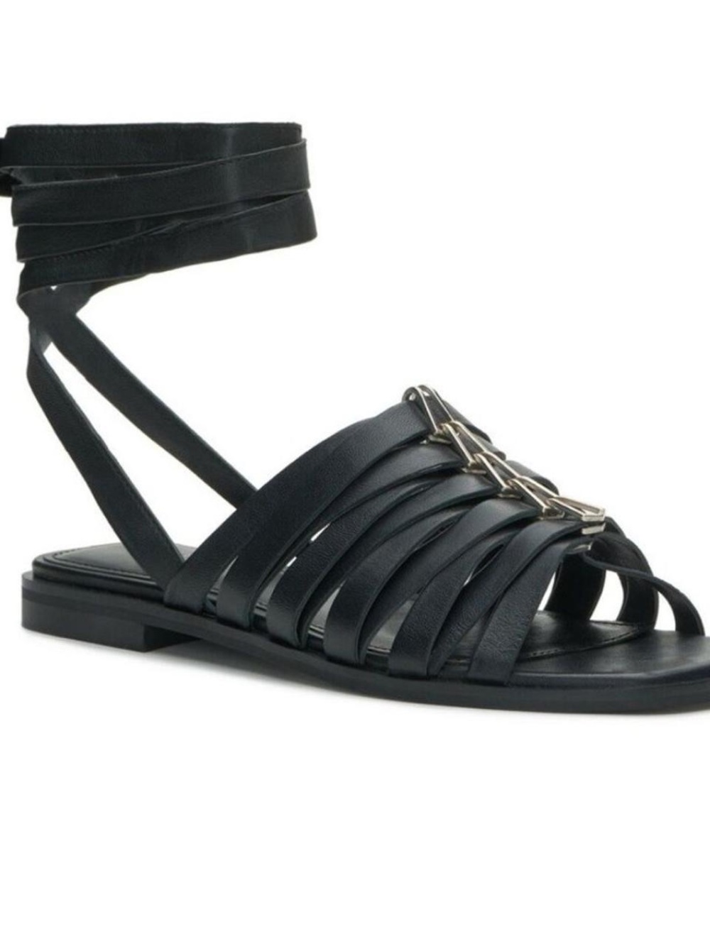 Vince Camuto Black Levelin Leather Lace-Up Black Sandals - Picture 7 of 10